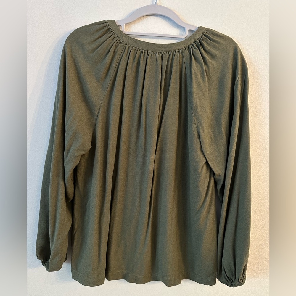 Women’s Long-sleeve V-neck Blouse | S | Olive Green - Picture 4 of 4